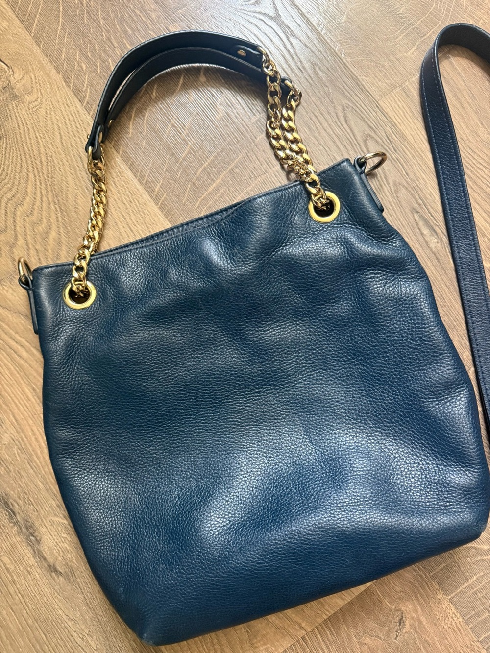 Michael Kors Navy Leather Chain-Handle Crossbody Tote